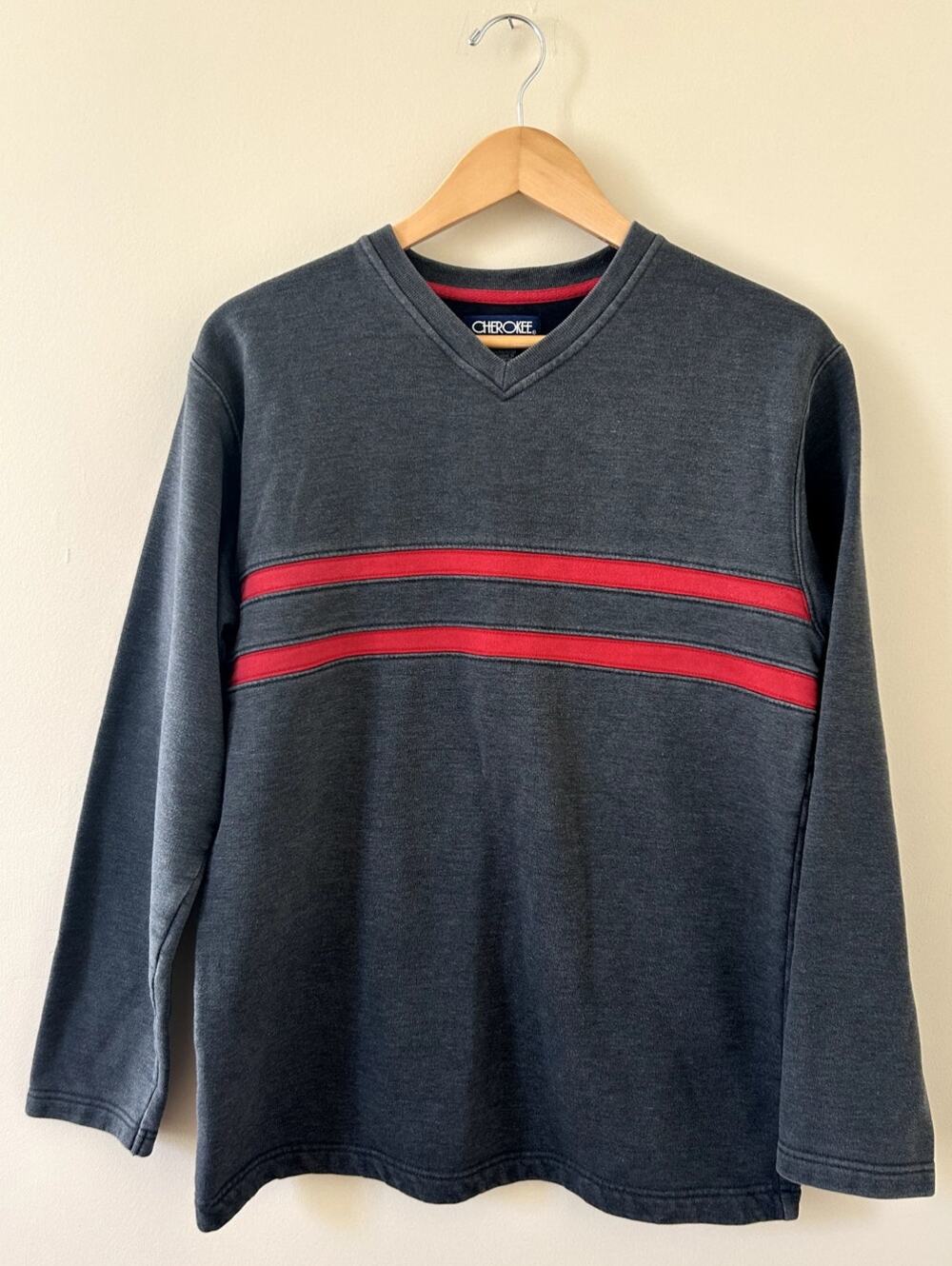 Vintage y2k Cherokee Gray Red Striped Skater Sweatshirt Boxy Fit Men's Small